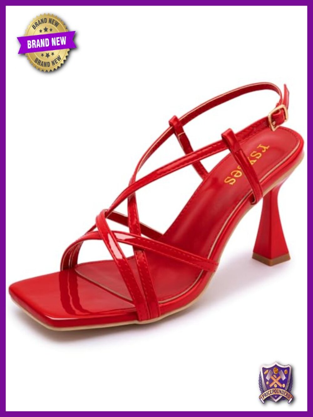 Women's Strappy Square Open Toe Heeled Sandals Patent Leather PU 3.35" Flare